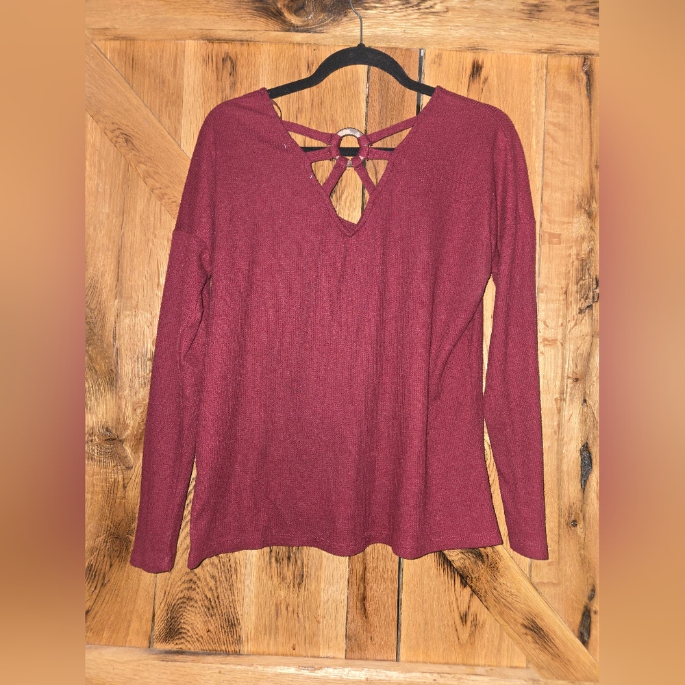 Liberty Love Red Long Sleeve Cut Out Blouse